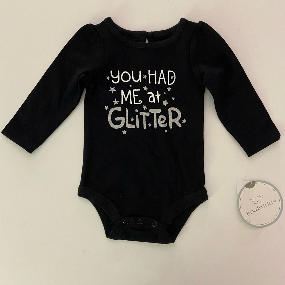 Koala Kids Graphic Onesie you had me at glitter 0-3 mo